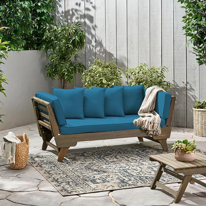 Christopher Knight Home Gary Patio Convertible Couch, Wooden Outdoor Daybed - Image 7