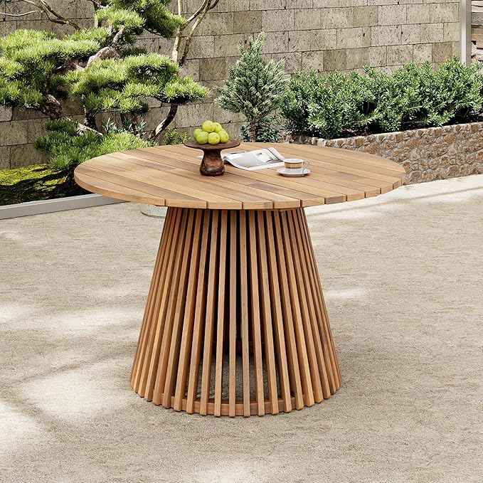 Merax Outdoor Dining Table 47.25" Round Extra-Large Acacia Wood Patio Dining by Merax