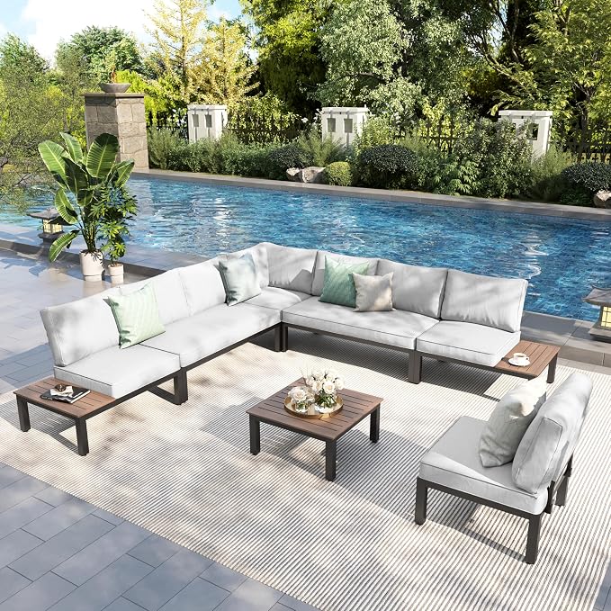 PHI VILLA 7 Pieces Outdoor Patio Furniture Set, Metal Frame Modern Outdoor by PHIVILLAThepioneerofcomfortablehouseholdsupplies