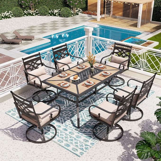 PHI VILLA Patio Dining Set for 6, Metal Patio Furniture for Outdoor Kitchen by PHIVILLAThepioneerofcomfortablehouseholdsupplies