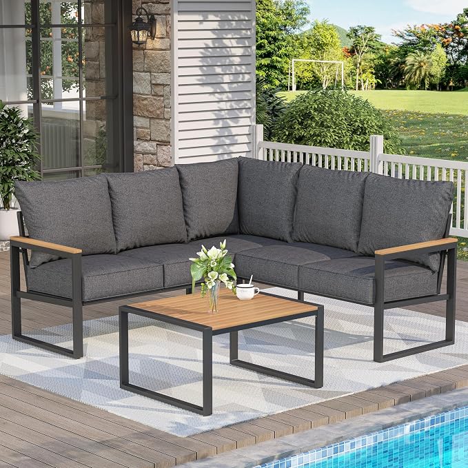 Metal Patio Furniture Set, 6 Pieces Outdoor Sectional Sofa Set by COMLAXFIELD