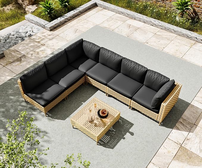LHBcraft 7-Piece Wicker Outdoor Patio Furniture Set, Modular Rattan Outdoor - Image 3