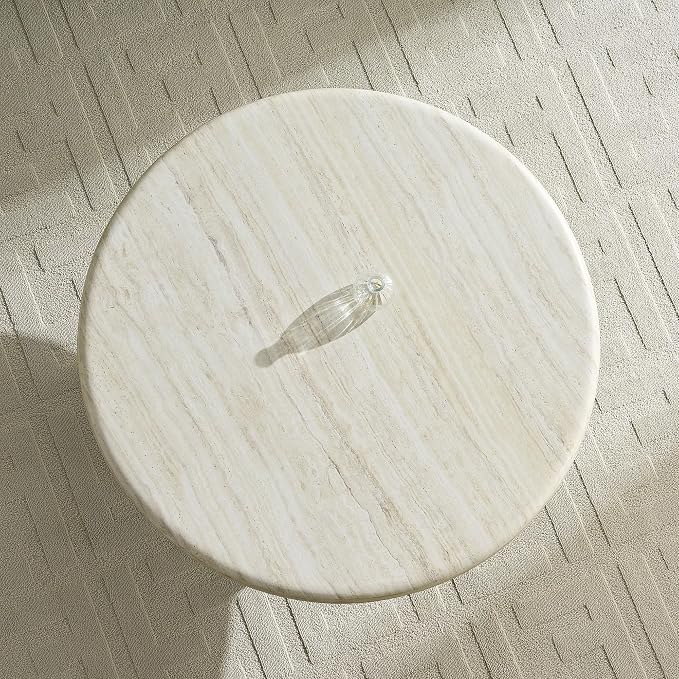 Round Coffee Table, 35.04" Fiberglass Imitation Stone Table Cement Rock Center - Image 3
