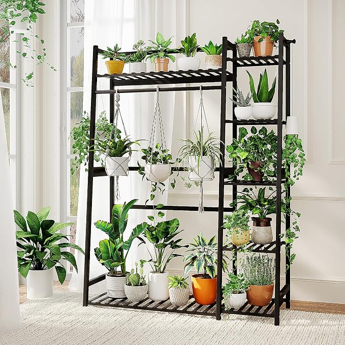 Bamworld Plant Shelf Indoor 55" Tall Bamboo Plant Shelves 5 Tier Hanging Plant by Bamworld