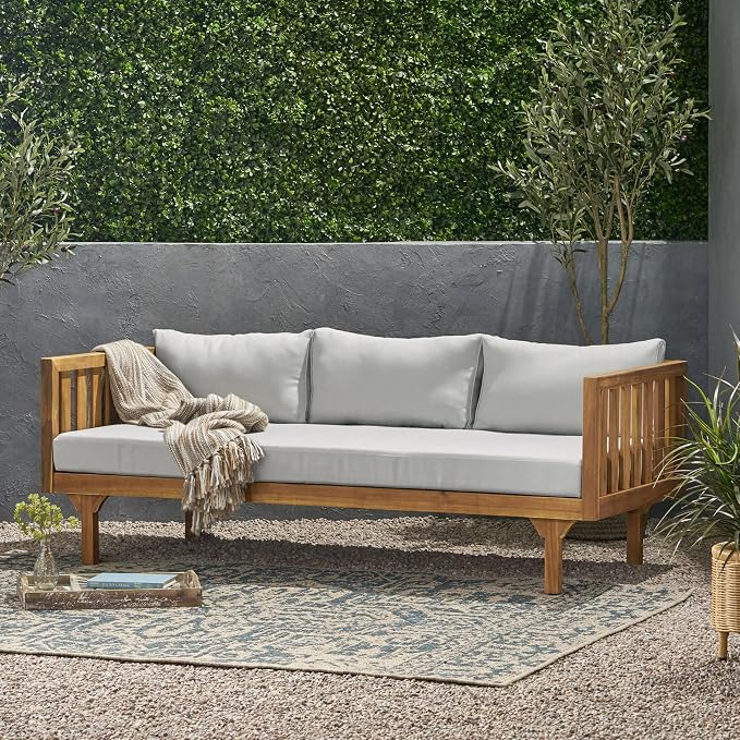 LUMISOL Outdoor Acacia Wood Daybed, Patio 3-Seater Sofa - Image 3