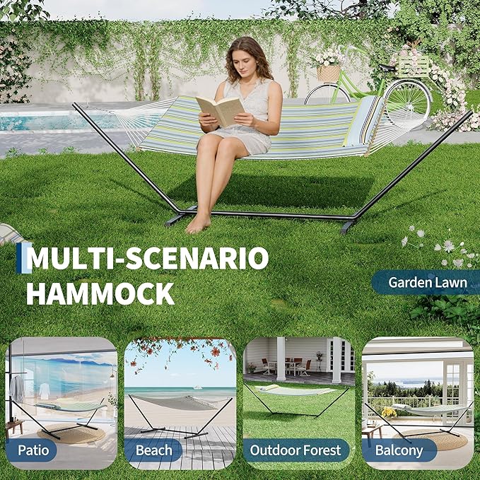 Double Hammock with Heavy-Duty Steel Stand, 2 Person Portable Hammock, 450LBS - Image 6
