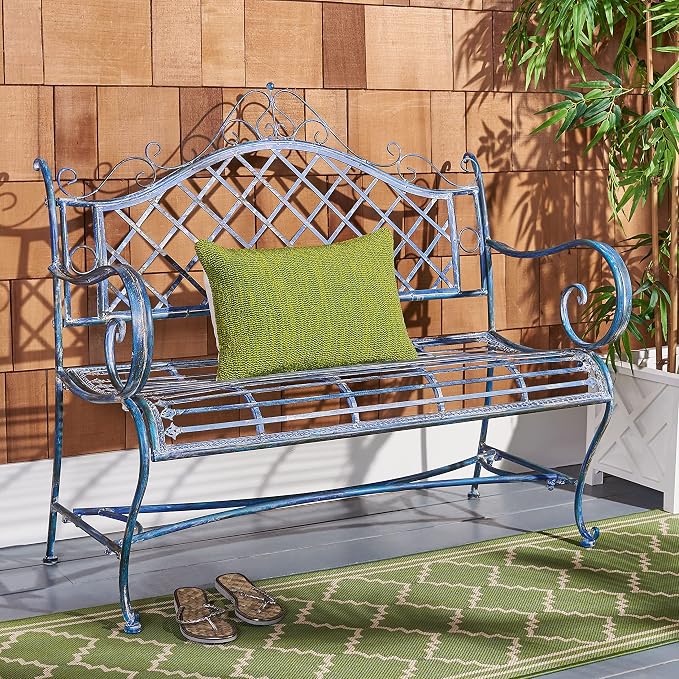 Safavieh PAT5017C Outdoor Collection Abner Antique Blue Wrought Iron 46-inch - Image 2