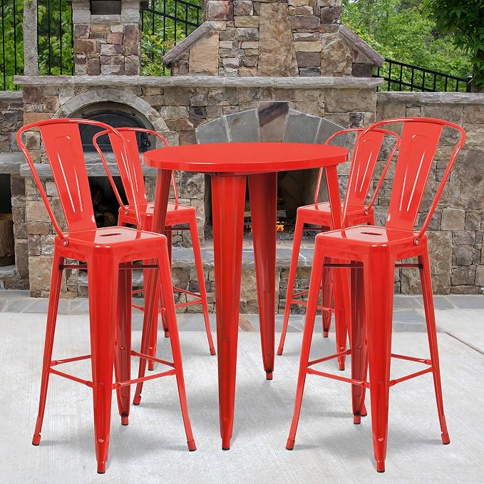 Flash Furniture Callum Commercial Grade 30" Round Red Metal Indoor-Outdoor Bar - Image 2