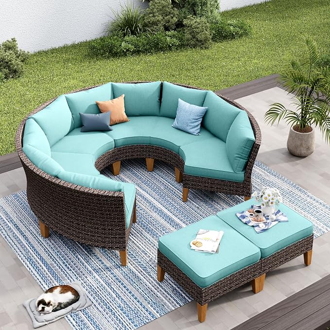 PHI VILLA 4-Piece Curved Patio Furniture Set, Half-Moon Wicker Sectional by PHIVILLAThepioneerofcomfortablehouseholdsupplies