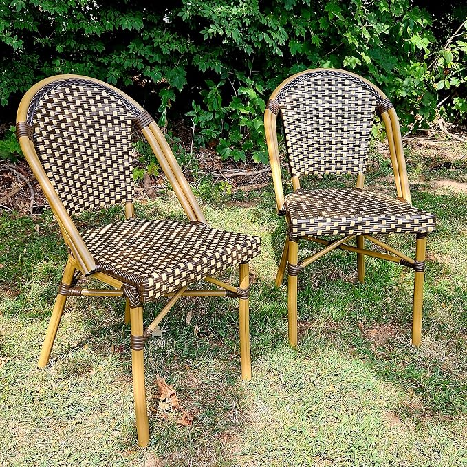 PURPLE LEAF Bistro Chair French Hand-Woven Wicker Chairs by PURPLELEAF