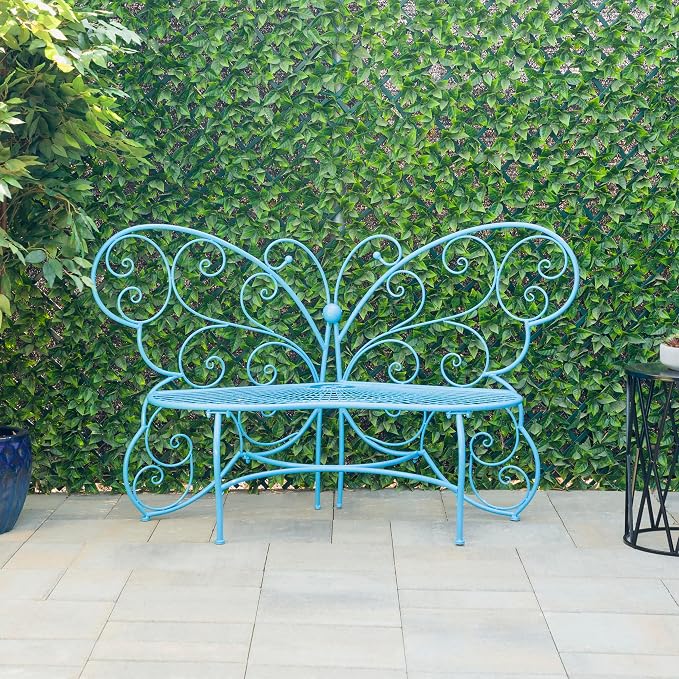 Alpine Corporation BAZ400BL Indoor Outdoor Metal Butterfly Shaped Garden Bench - Image 2