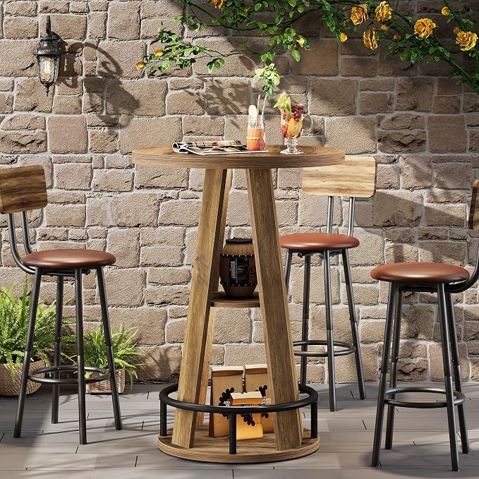 Tribesigns Round Bar Table Set of 2, 39.4" H High Top Bistro Table - Image 7