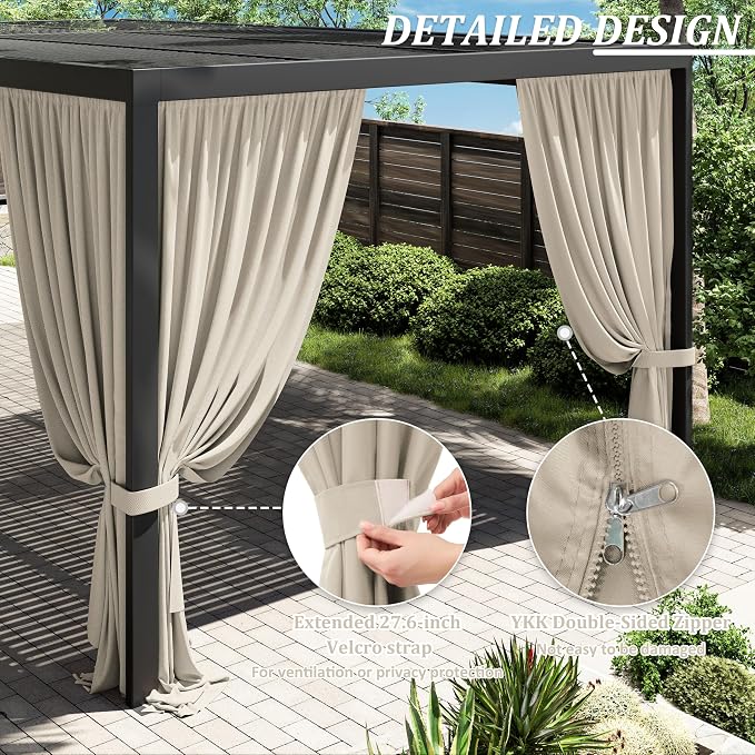 Gazebo Universal Replacement Privacy Curtain, 4-Panels Sidewall Curtains - Image 4
