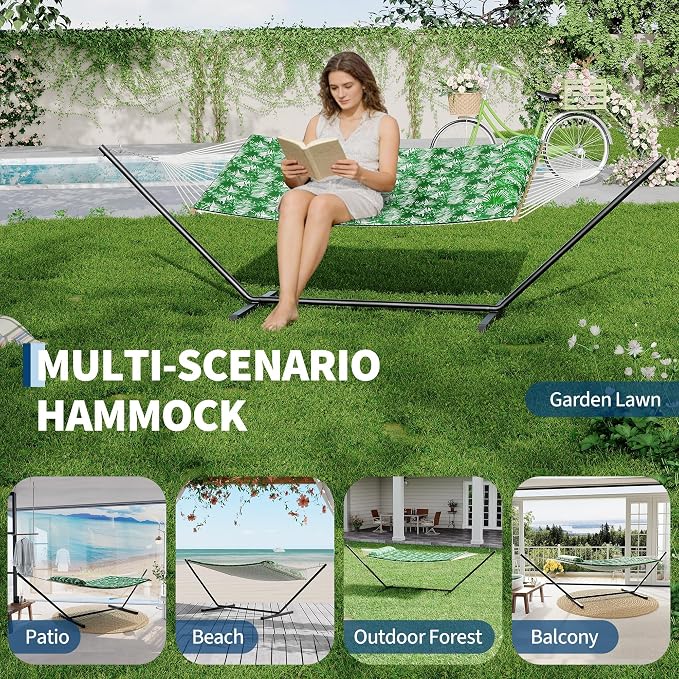 Double Hammock with Heavy-Duty Steel Stand, 2 Person Portable Hammock, 450LBS - Image 6