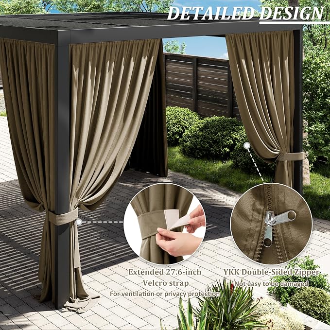 Gazebo Universal Replacement Privacy Curtain, 4-Panels Sidewall Curtains - Image 4