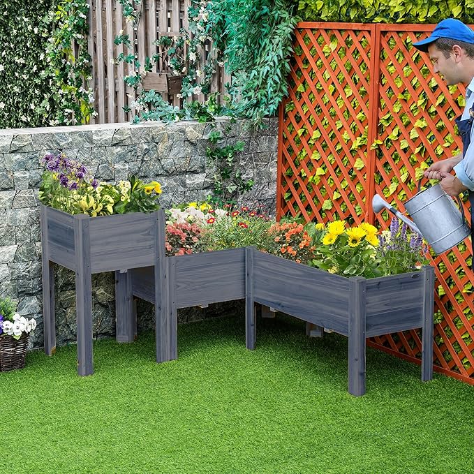 Outsunny Raised Garden Bed Set of 3, Wooden Elevated Planter Box - Image 2